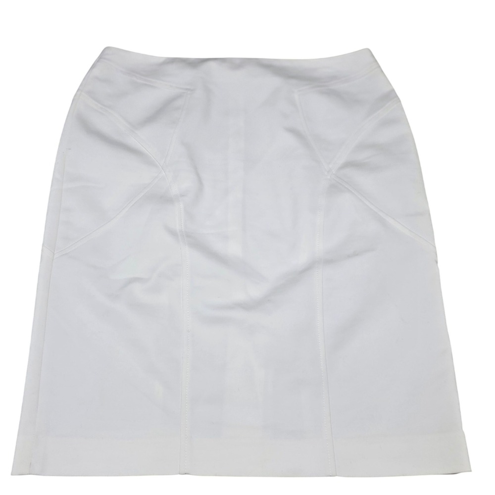 Paperwhite Womens White Cotton Blend Seamed Pencil Skirt Size 10 Stretch Office